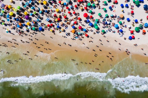 Preview: Aerial view of Copacabana beach with beach umbrellas and sun loungers . Rio de Janeiro, Brazil