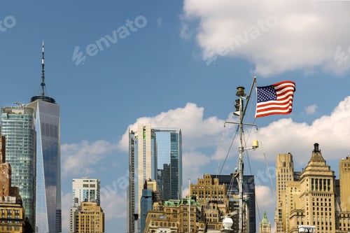 Preview: Lower Manhattan downtown in New York City Skyline with urban skyscrapers business district of