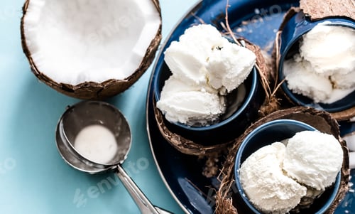 Preview: coconut ice cream on a blue background