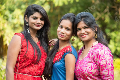 Preview: Happy Indian young girls smiling and having fun at outdoor.