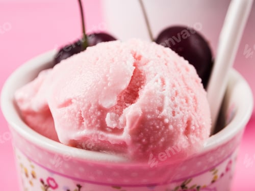 Preview: Strawberry ice cream cups with cherries, macro