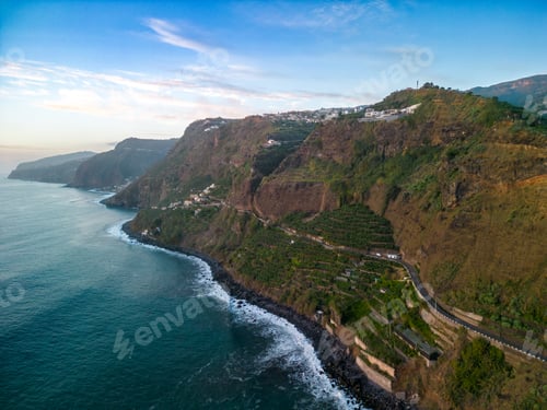 Preview: Aerial view of a stunning coastal landscape, featuring cliffs and tranquil waters. Madeira, Portugal
