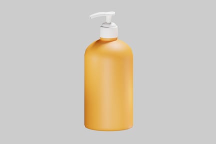 Preview: Empty yellow cylindrical bottle with pump dispenser