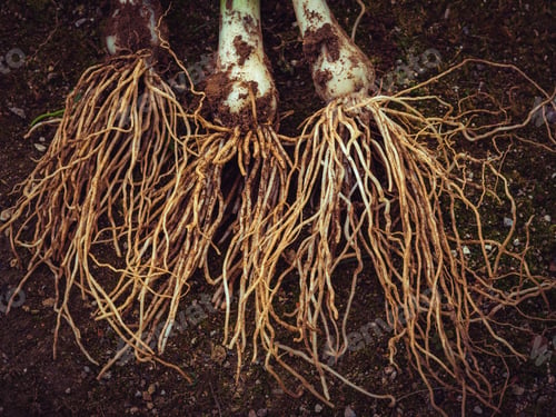 Preview: Onion with long roots on ground