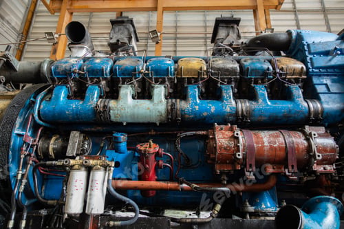 Preview: the train's diesel engine, railway track in depot of train