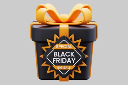 Preview: A Black Gift Box With A Yellow Ribbon And Black Friday Sale Label