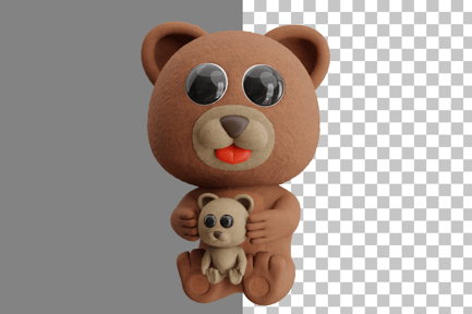 Preview: Cartoon Bear Hugging a Doll 3D Illustration