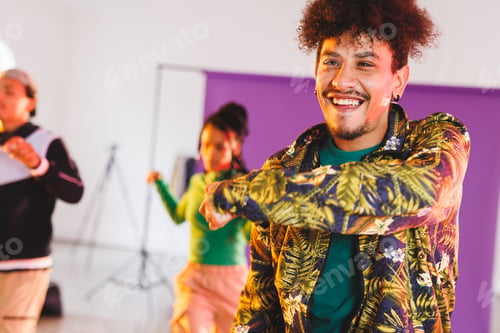 Preview: Image of group of group of diverse female and male hip hop dancers taking part in photo shot