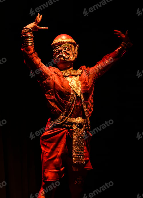 Preview: lakhon khol khmer masked dance performer in costume in cambodia