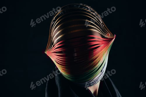 Preview: woman with colored quilling paper on head isolated on black