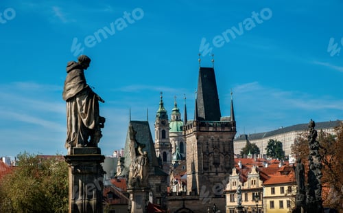 Preview: Lesser Town Bridge Tower, Charles Bridge, sculptures Mala Strana, Prague, Bohemia Region