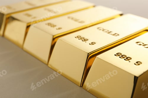 Preview: Precious shiny gold bars on light background, closeup