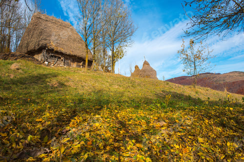 Preview: Mountain hut in autumn forest
