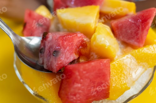 Preview: Fruit Shaved Ice With Watermelon And Mango On A Plate