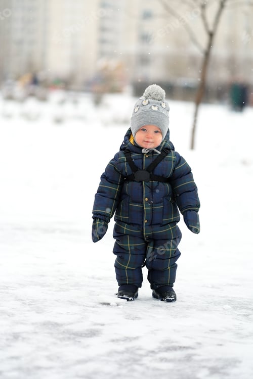 Preview: Winter Portrait Of Toddler Boy In Warm Coat Outdoors