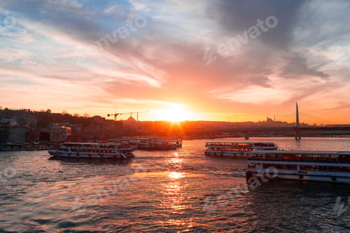 Preview: Boats in sea and scenic sunset in Istanbul