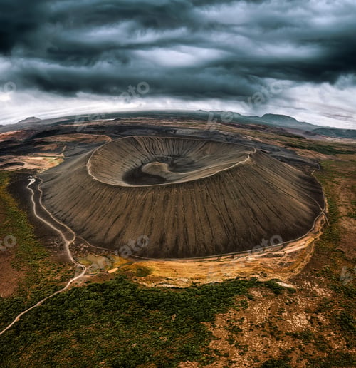 Preview: Large Hverfjall volcano crater is Tephra cone or Tuff ring volcano on gloomy day in Myvatn area