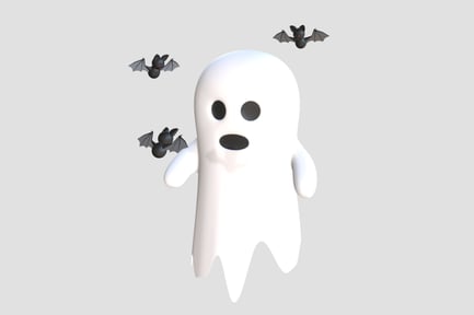 Preview: Cute Halloween Ghost with Bats