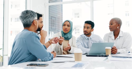 Preview: Laptop, diversity or business people planning in office for marketing strategy, web SEO growth or r