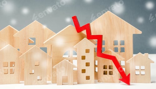 Falling Housing Market with Downward Arrow Symbol