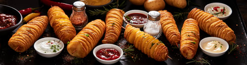 Preview: Yummy potato skewers with paprika and sauces