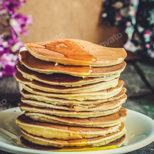 Preview: Pancakes In A Plate On A Wooden Surface