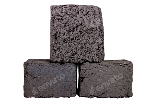 Preview: Group of charcoal cubes isolated on white background