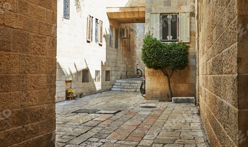 Preview: Ancient Alley in Jewish Quarter, Jerusalem. Israel. Photo in old color image style
