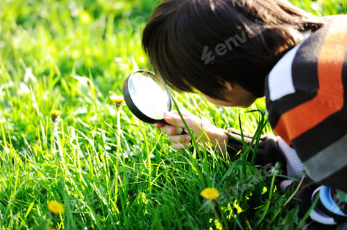 Preview: Happy Kid Enjoying Sunny Late Summer And Autumn Day In Nature On Green Grass