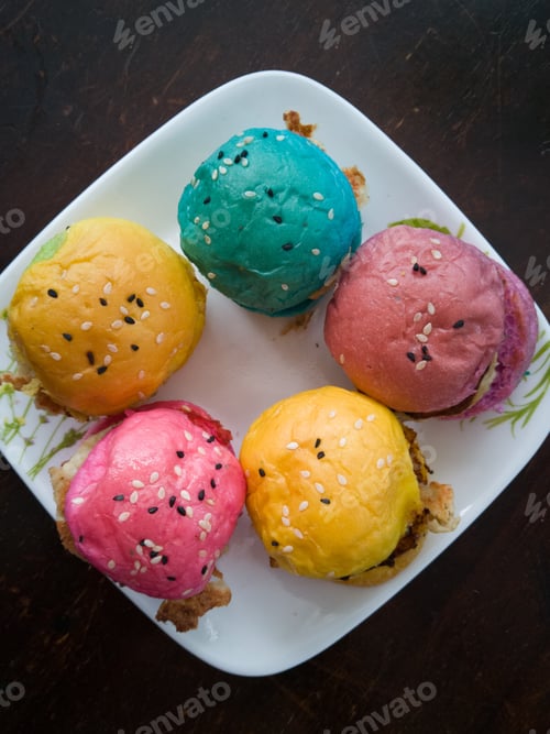 Preview: cute colourful burgers sliders on a plate