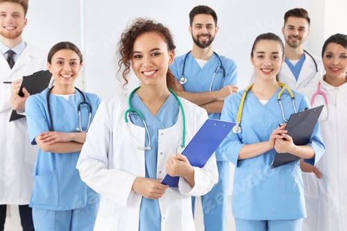 Preview: Team of medical workers in hospital. Unity concept