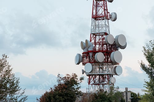 Preview: Telecommunication tower dominating the skyline of genoa, italy, during sunset