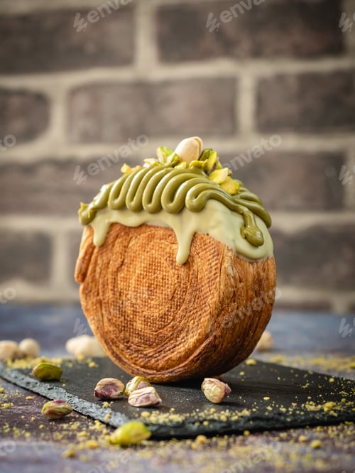 Preview: Vertical closeup of a New York Roll with pistachio