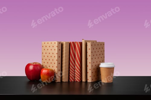 Preview: Stack of books on black wooden table