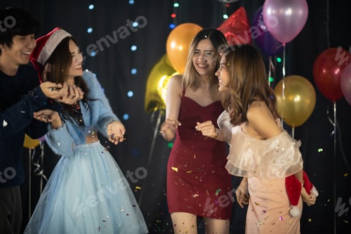 Preview: Asian friends person group happy to celebrate party, having fun and smiling together