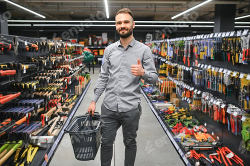 Preview: male builder in a hardware store