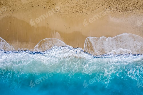 Preview: Aerial top down view of turquoise waters of Milos Beach, Lefkada island, Greece