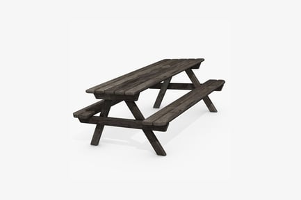 Preview: Wooden picnic table with attached benches