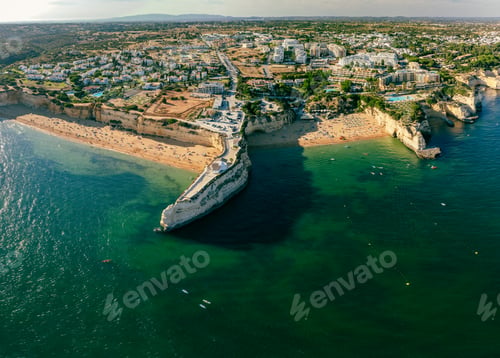 Preview: Aerial drone panoramic views of Praia Nova and Praia de Nossa, Algarve, Portugal