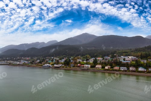 Preview: View of a small town, Juneau, with mountains in the background