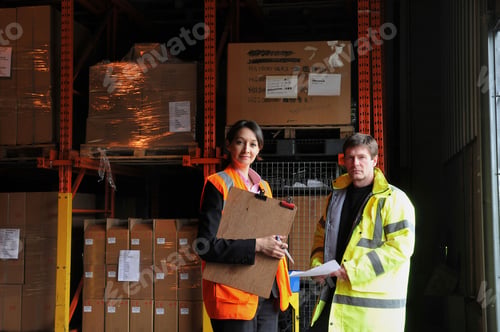 Preview: Warehouse colleagues reviewing inventory together
