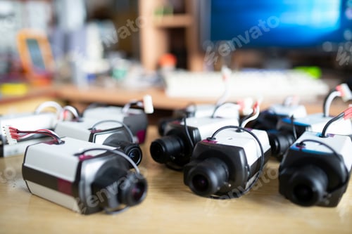 Preview: Device plastic cases with cables for TFT monitors on table