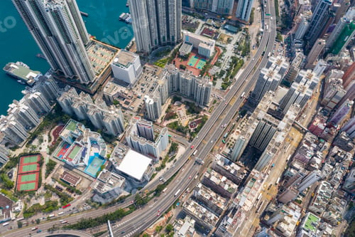 Preview: Shau Kei Wan, Hong Kong, 19 March 2019: Top view of Hong Kong downtown city