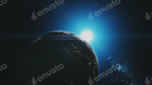Preview: Earth from space with sun rise and stars