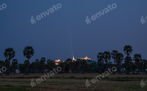 Preview: Annual festival of Khao Wang temple on hill in sugar plam plantation at dusk