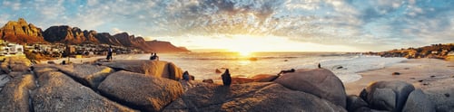 Preview: Panoramic view of rocks on Camps bay beach in cape town, south Africa at sunset