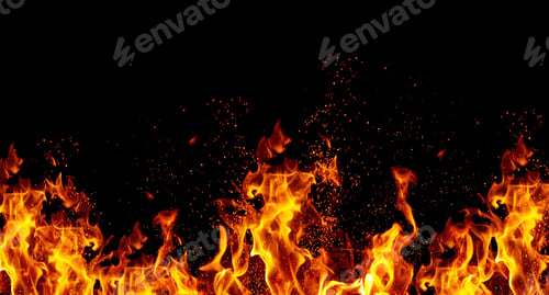 Preview: Bright orange flames and sparks on black background