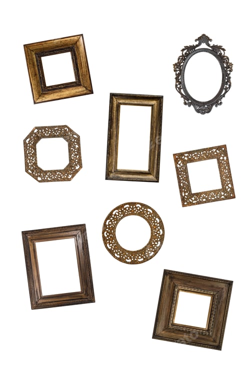 Preview: Gallery wall with a variety of antique frames isolated cutout
