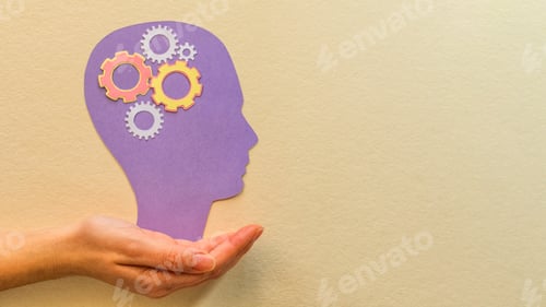 Preview: Silhouette of human head with gear figure - Concept of mental health, World Mental Health Day