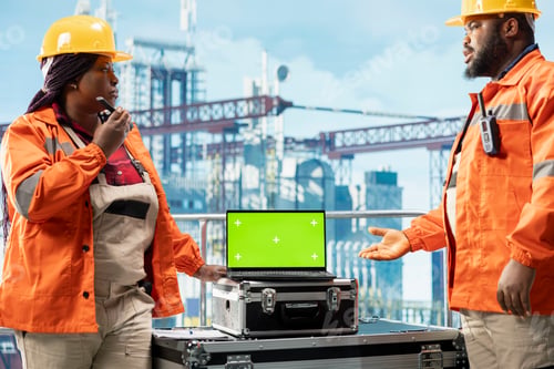 Preview: Green screen laptop used by offshore platform workers doing maintenance